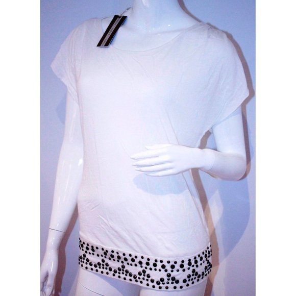 MATTY M 100% RAYON  Waistband STUDDED Shirt TOP M White - Picture 1 of 1